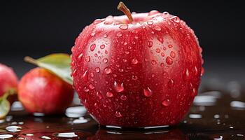 AI generated Freshness drops wet apple, ripe nature, gourmet organic backgrounds generated by AI photo