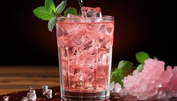 AI generated Refreshing summer cocktail with mint, lime, and raspberry garnish generated by AI photo