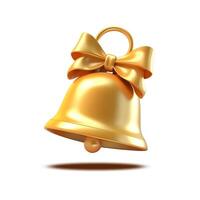 AI generated 3d icon Gold bell and bow isolated on white background, With clipping path photo