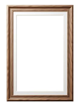 AI generated Empty wooden picture frame with white border inside isolated on white background, Vertical size, With clipping path photo