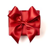 AI generated Luxury red gift box with red bow on white background, top view, Clipping path photo