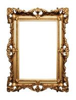 AI generated Empty gold ancient picture frame isolated on white background, Vertical size, With clipping path photo