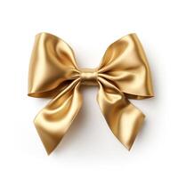 AI generated Golden bow isolated on white background, top view, Clipping path photo