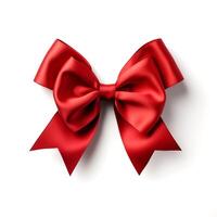 AI generated Red bow ribbon isolated on white background, top view, Clipping path photo
