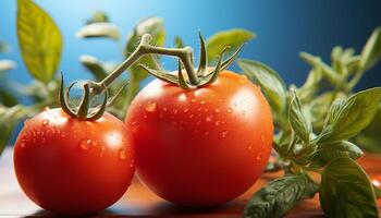 AI generated Freshness of ripe tomato, a healthy vegetarian gourmet meal generated by AI photo