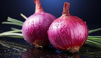 AI generated Fresh purple vegetable leaf reflects wetness in close up nature generated by AI photo