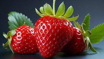 AI generated Freshness and vitality in a juicy, ripe strawberry dessert generated by AI photo