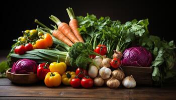 AI generated Fresh vegetables on wooden table, healthy eating, nature bounty generated by AI photo