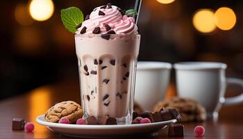 AI generated Indulgent gourmet dessert chocolate milkshake with whipped cream generated by AI photo