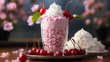 AI generated Freshness and sweetness on a summer table gourmet dessert generated by AI photo