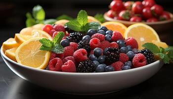 AI generated Freshness of summer healthy eating with berry fruit salad generated by AI photo