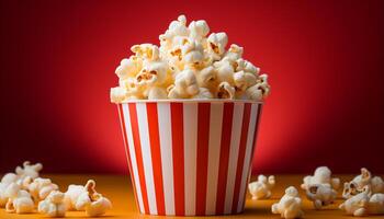 AI generated Gourmet snack, fresh popcorn, watching movie in theater generated by AI photo