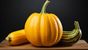 AI generated Fresh autumn vegetables decorate the table for Halloween celebration generated by AI photo