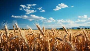 AI generated Rural scene agriculture, nature growth in yellow wheat meadow generated by AI photo