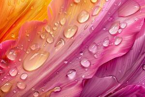 AI generated Water Droplets on Colorful Petal Close Up photo