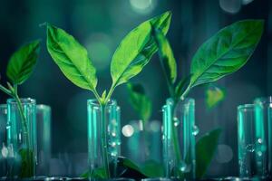 AI generated Biotechnology Green Leaves in Laboratory photo