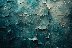 AI generated Turquoise Cracked Paint Texture on Worn Surface photo