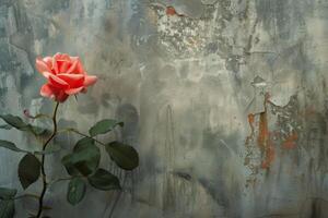 AI generated Single Rose Against Rustic Grunge Wall photo