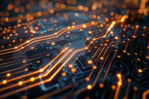 AI generated Glowing Circuit Board with Orange Illumination photo