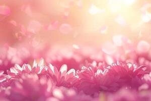 ai generado mágico rosado flores con soñador bokeh ligero efectos foto