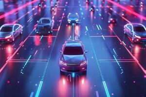 AI generated Autonomous Cars on Smart Highway Concept photo