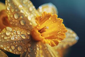 AI generated Closeup of a Dew-Kissed Golden Daffodil photo