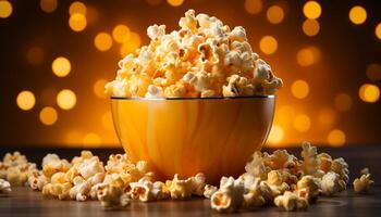 AI generated Watching a movie, snacking on fresh popcorn, pure enjoyment generated by AI photo