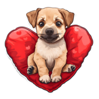 AI generated Valentine dog with Heart shape pillow sticker style on transparent background - Ai generated png