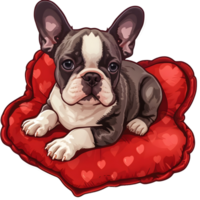 AI generated Valentine dog with Heart shape pillow sticker style on transparent background - Ai generated png