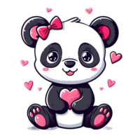 ai generado linda panda con corazones pegatina estilo en transparente antecedentes - ai generado png