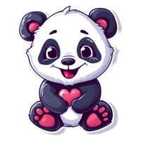 AI generated Cute panda with hearts sticker style on transparent background - Ai generated png