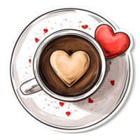 AI generated Cup of coffee with hearts sticker style on transparent background - Ai generated png