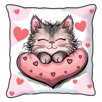 ai generado linda gatito con almohada corazón forma pegatina estilo en transparente antecedentes - ai generado png