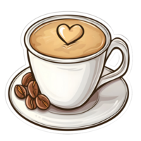 AI generated Cup of coffee with hearts sticker style on transparent background - Ai generated png