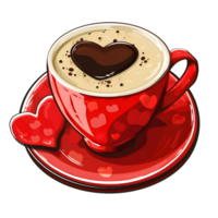AI generated Cup of coffee with hearts sticker style on transparent background - Ai generated png