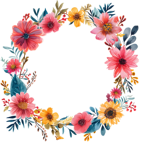 AI generated Boho round floral frame sticker style on transparent background - Ai generated png