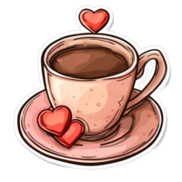 AI generated Cup of coffee with hearts sticker style on transparent background - Ai generated png