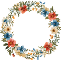 AI generated Boho round floral frame sticker style on transparent background - Ai generated png