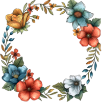 AI generated Boho round floral frame sticker style on transparent background - Ai generated png