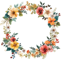 AI generated Boho round floral frame sticker style on transparent background - Ai generated png