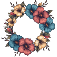 AI generated Boho round floral frame sticker style on transparent background - Ai generated png