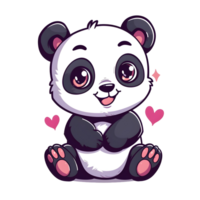 AI generated Cute panda with hearts sticker style on transparent background - Ai generated png