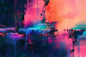 AI generated Abstract Digital Landscape with Neon Pink and Blue photo