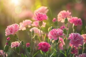 AI generated Sunlit Pink Carnations in Bloom photo