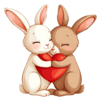 AI generated Animals hug love heart shape cartoon sticker style on transparent Background - Ai generated png