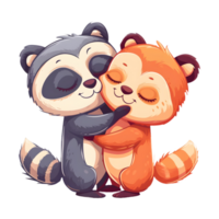 AI generated Animals hug love heart shape cartoon sticker style on transparent Background - Ai generated png