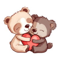 ai generado animales abrazo amor corazón forma dibujos animados pegatina estilo en transparente antecedentes - ai generado png