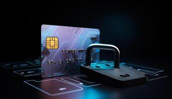 AI generated Credit card and padlock on computer keyboard photo