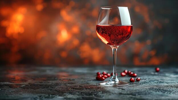 AI generated Red wine in glass on dark background, copy space photo