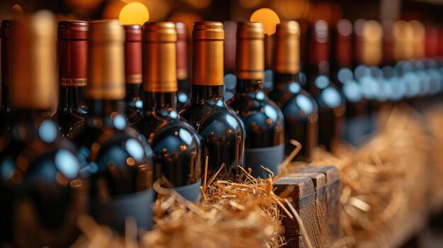 AI generated Old stored wine Stored in the basement photo